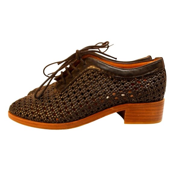 & Other Stories Black Woven Leather Oxford Shoes Lace-Up & Stacked Heel S 6.5 - Picture 4 of 10
